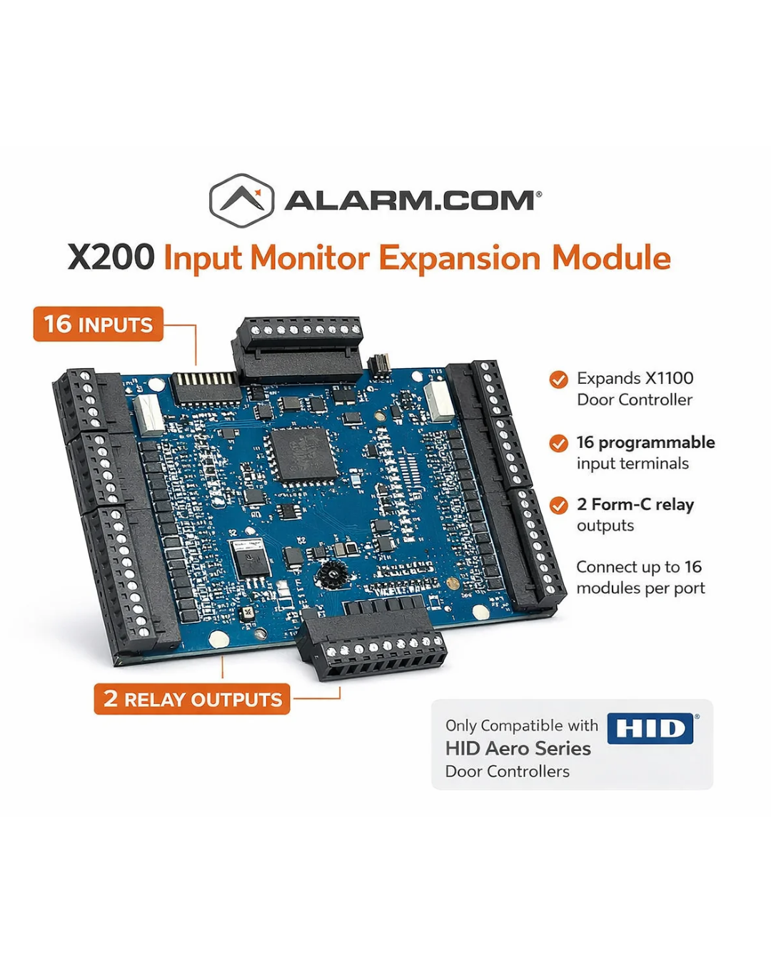 Alarm.com ADC-AC-X200 HID Aero 2-Door/Reader Expansion Module Inputs, 2-Relay Outputs