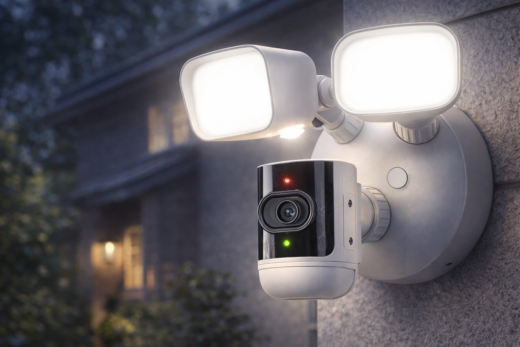 Alarm.com ADC-V729AC 4MP Floodlight Camera for Outdoors, 3000-Lumen, Onboard Recording, 2-Way Audio, White